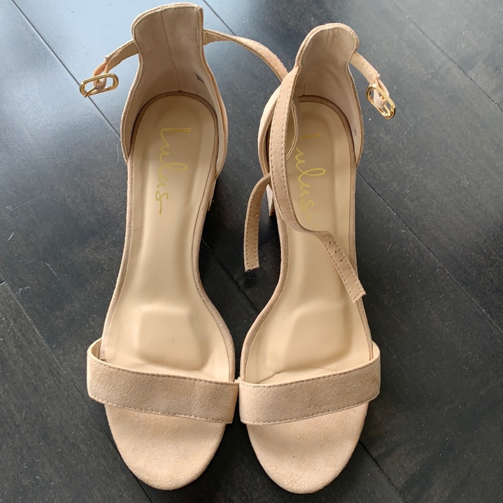 Lulu’s Harper Natural Suede Ankle Strap Heels